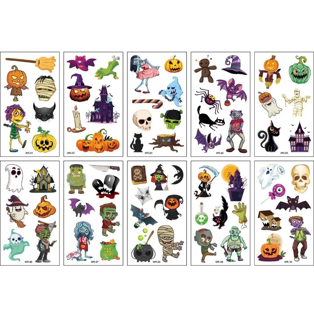 10 Sheets Halloween Pumpkins Ghost Tattoo Sticker Temporary Fake Tattoo Arm Hands Body Waterdichte Tatouages Pour Kids Toy Gift