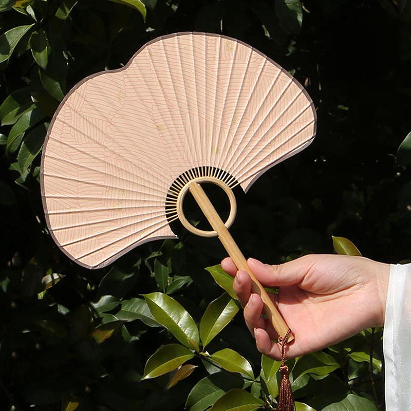 Exquisite Rice Paper Fan Chinese Style Ginkgo Round Fan Props For Photographs Hand Fan Home Decoration Calligraphy Crafts
