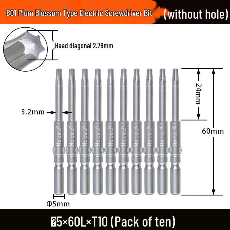 Nigao S2 Torx 801 Electric Screwdriver Bit, Solid Star-Shaped, 5mm Round Shank.