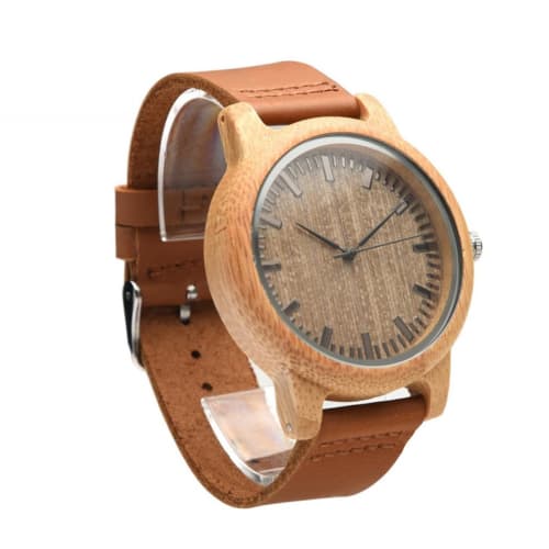 

WESIEVYA Men s Sea Bamboo Leather Strap Watch with a Casual Vintage Design and Wooden Face, Includes a Box