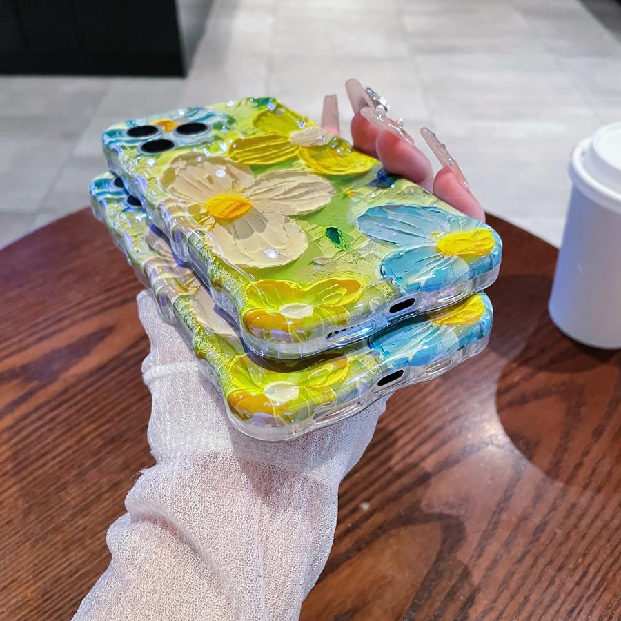 Retro Oil Painting Phone Case For iPhone 13 14 15 16 ProMax 12 11 Luxury Flower Print Shockproof Silicone Cover Artistic Decor