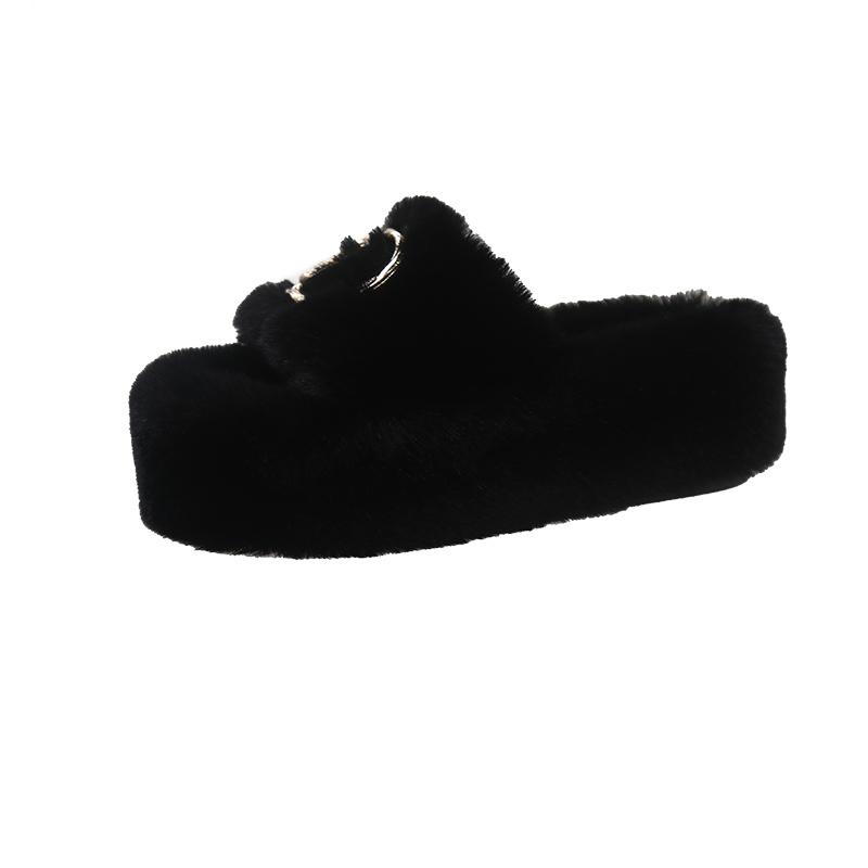Wear Versatile Warm Winter Slippers Women Outer Velvet Cotton Winter Slippers Thick Bottom Word with Velvet Slippers Women