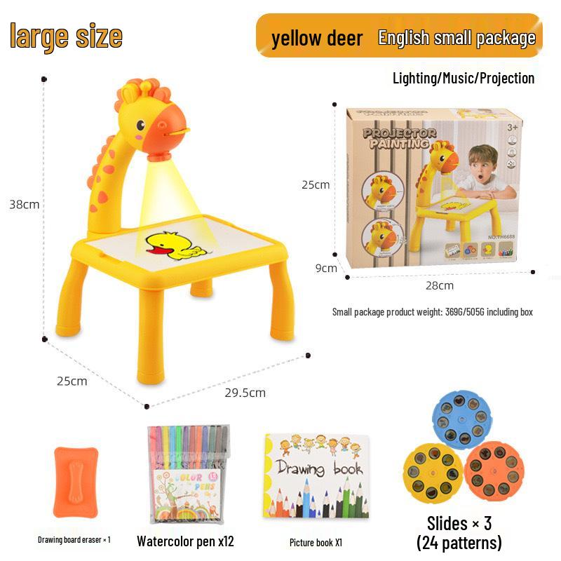 Multifunctional Cartoon Deer Projection Drawing and Writing Table Toy Set for Kids