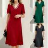 Fashionable Women's Loose V-neck Short Sleeved Dress, Mid Length Skirt