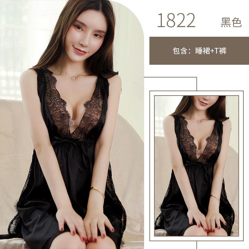 Sex Underwear Sexy Imitation Satin Cross Suspender Lace Open Chest Side Split