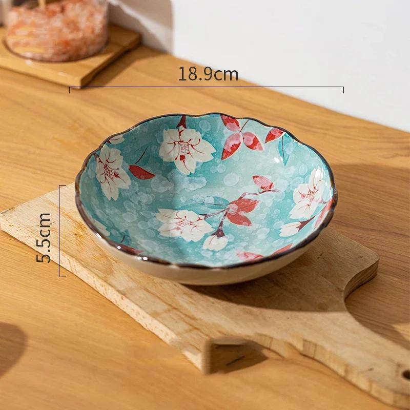 Farfurii Ceramice cu Flori în Stil Japonez, Restaurant High-End, Farfurie pentru Salată/Fructe, Farfurie pentru Cină pentru Acasă cu Mâncăruri Delicioase, Veselă Unică