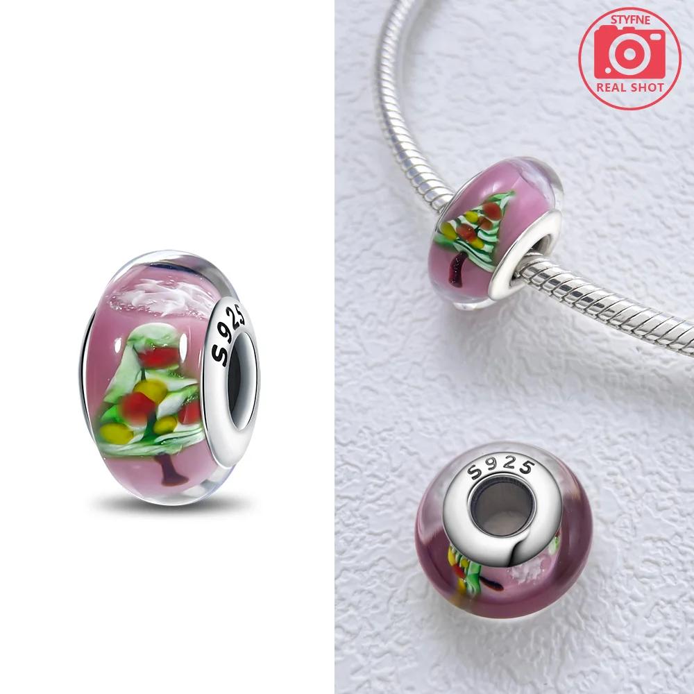 925 Silver Bracelet Women Diy Jewelry Gift Accessories Charms Beads Pink Murano Glass Blue Flower Butterfly Beads