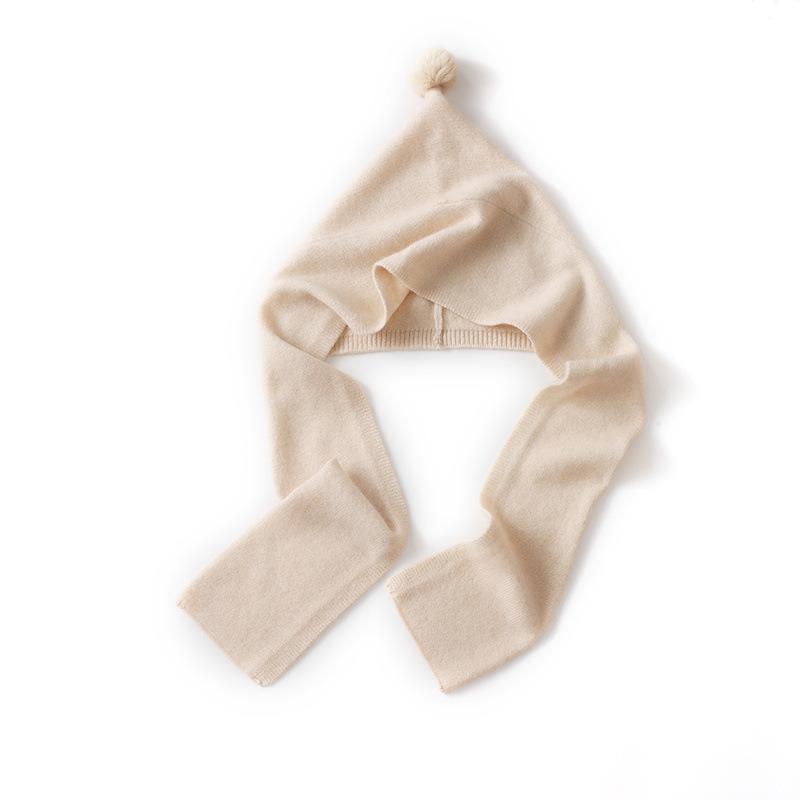 Cashmere Hat and Scarf Integrated Women's Autumn and Winter Versatile Hat Scarf Dual-purpose Warm Tide Knitted Wool Hairball Hat