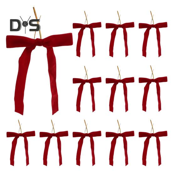 

12 шт. рождественские бархатные банты, красные ленточные бархатные банты с золотыми завязками для украшения рождественской елки, гирлянды 12pcs