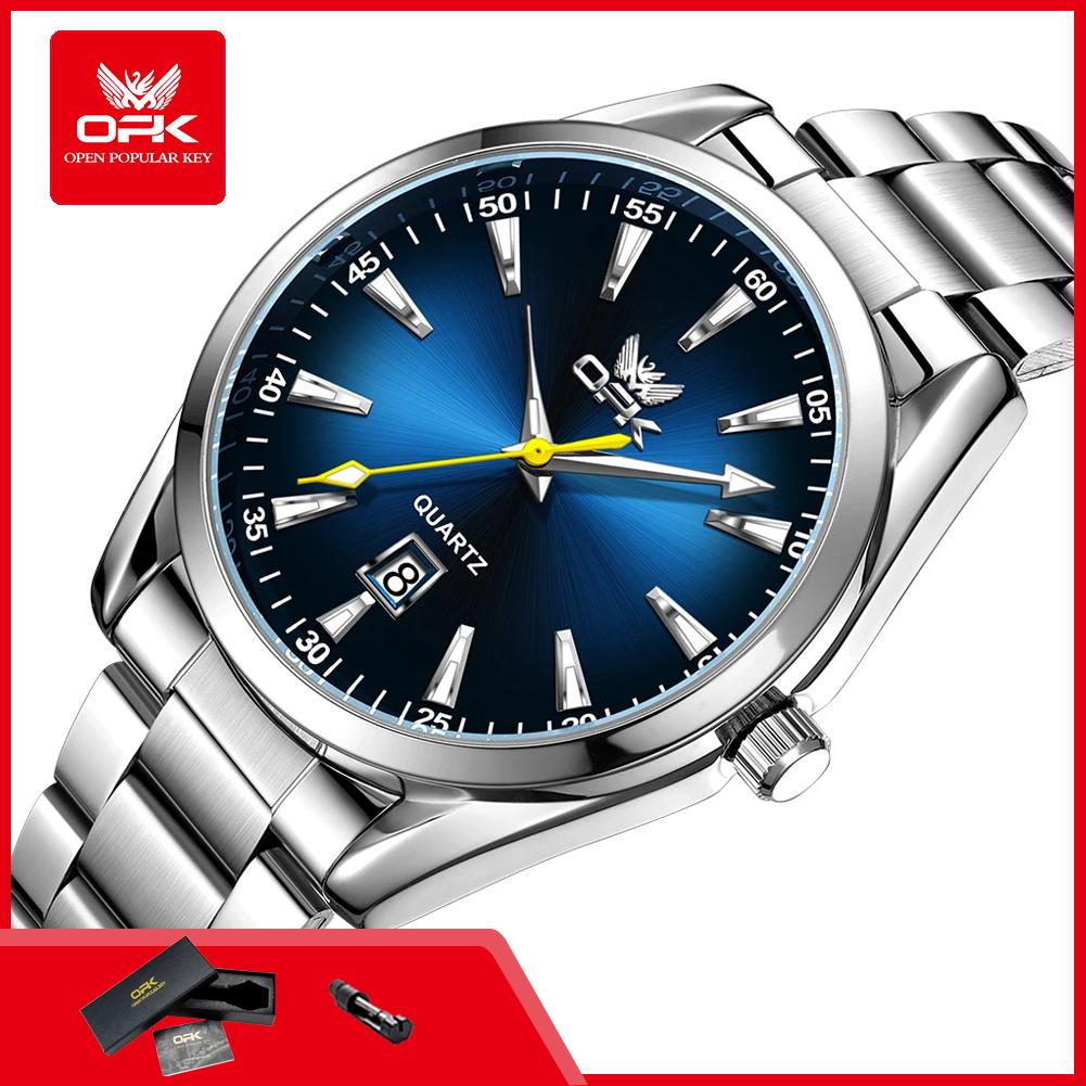 OPK 6088 Man Watch Steel Strap Waterproof Luminous Auto Date Wristclock Fashion Simple Original Quartz Watches for Men