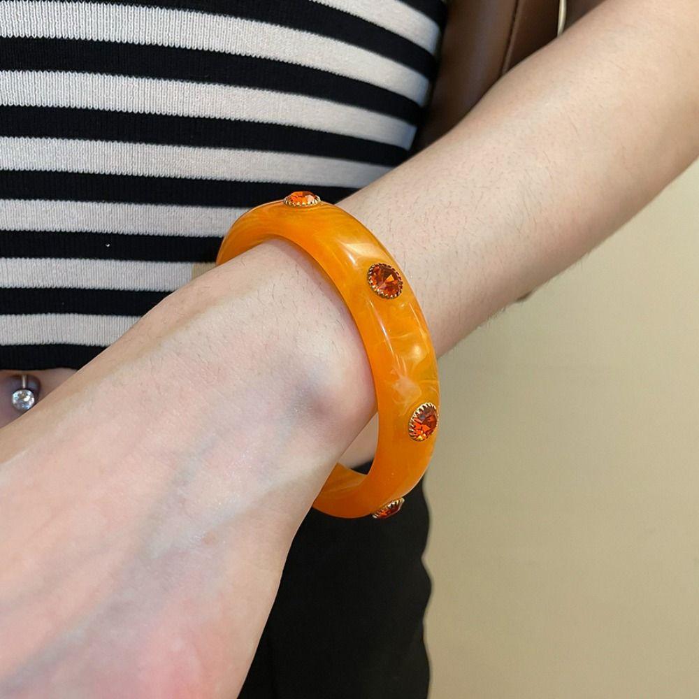 Colorful Acrylic Bangle Zircon Retro Hand Ring Creative Rhinestone Colored Bracelet  Decoration