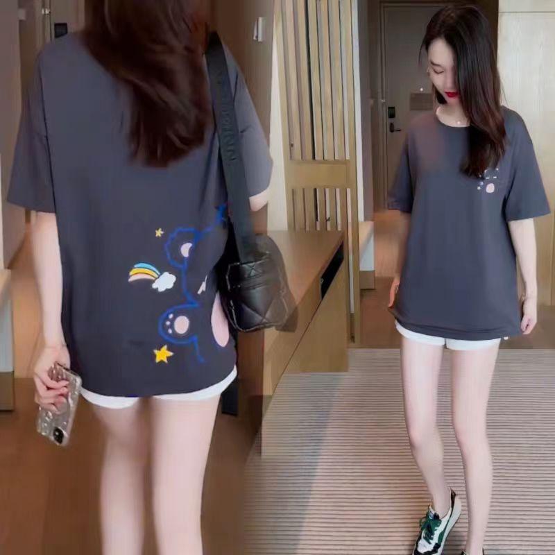 

Cotton short-sleeved t-shirt women s 2025 new summer crew neck top women s loose large size medium and long t-shirt XXXL