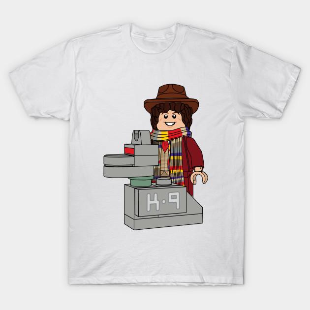Men Black Print T-shirt Lego Fourth Doctor No-Cut Transfer Paper Print Cotton Tshirt 2XL