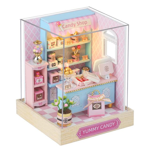 Mini casă de păpuși în miniatură Kit de bricolaj pentru casă mică, jucării de cameră, puzzle din lemn, artizanat, decorațiuni pentru dormitor, cu mobilier, casă de păpuși