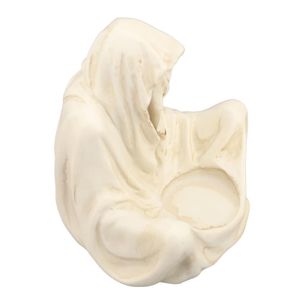 Reaper Sitting Candle Holder White Resin Death Robe Sculpture Spooky Decorative Gothic Tea Light Can
