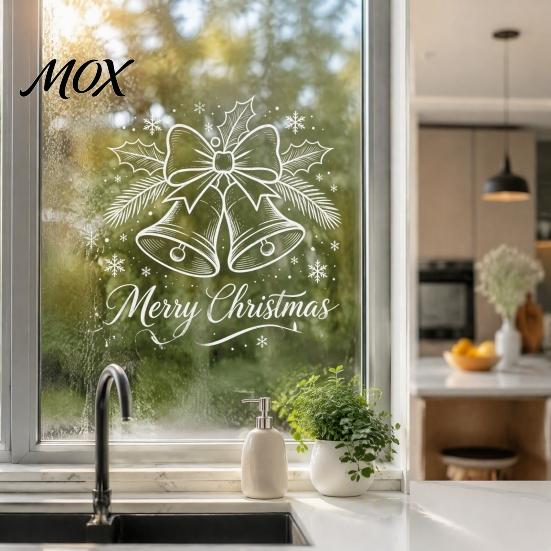 Durable Window Film for Parties Christmas Bell Sticker, PVC Decals with Snowflake Bow Patterns Modern Home Accents Holiday Decoration, Waterproof