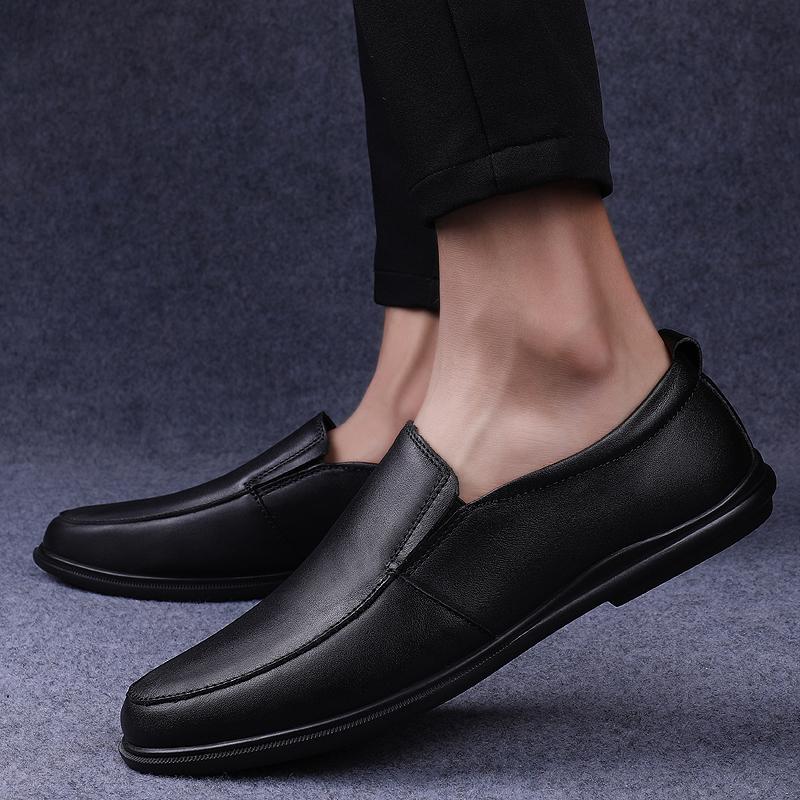 Herresko Casual Ekte Lær Slip-on Komfortable Herre Svarte Flats Herre Kjøresko Stor Størrelse