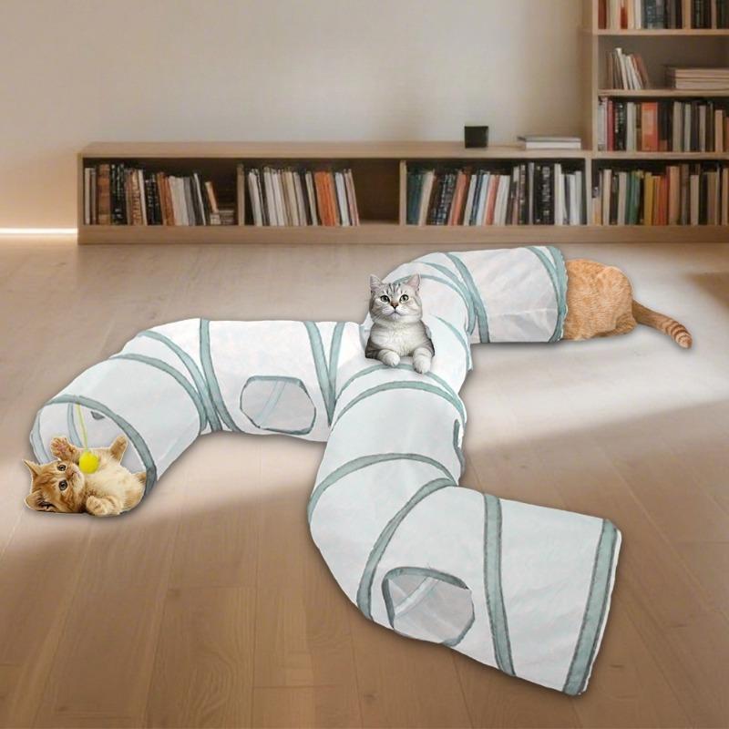 White Cat Tunnel Indoor Play Tube Fun Tunnel for Cats Small Pets Collapsible Muliti-Way with Play Ball Interactive Pet Playhouse