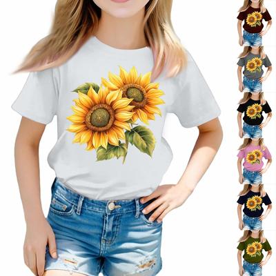 Girls Round Neck Casual Printed Short-sleeved T-shirt Top