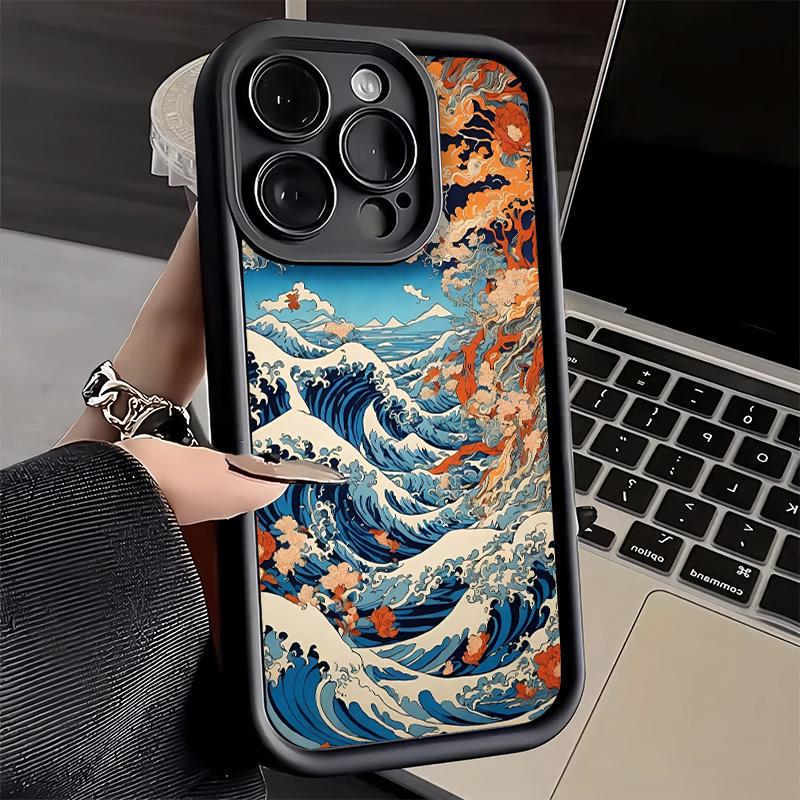 Phone Case for iPhone 17 Air 16E 15 16 Pro Max Japanese Wave Kanagawa Surfing Cover 14 Plus 13 12 Mini Soft Shell Silicone Funda
