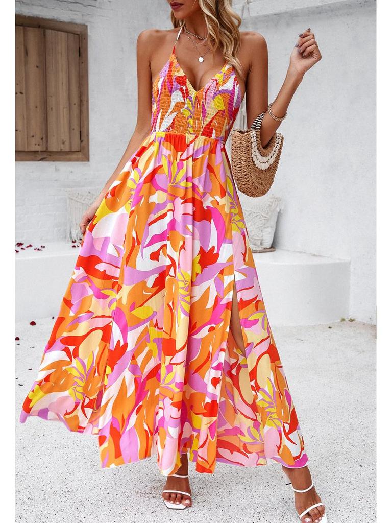 Diyun 2024 Frühling/Sommer Sling-Kleid mit Blumendruck für Freizeit und Urlaub