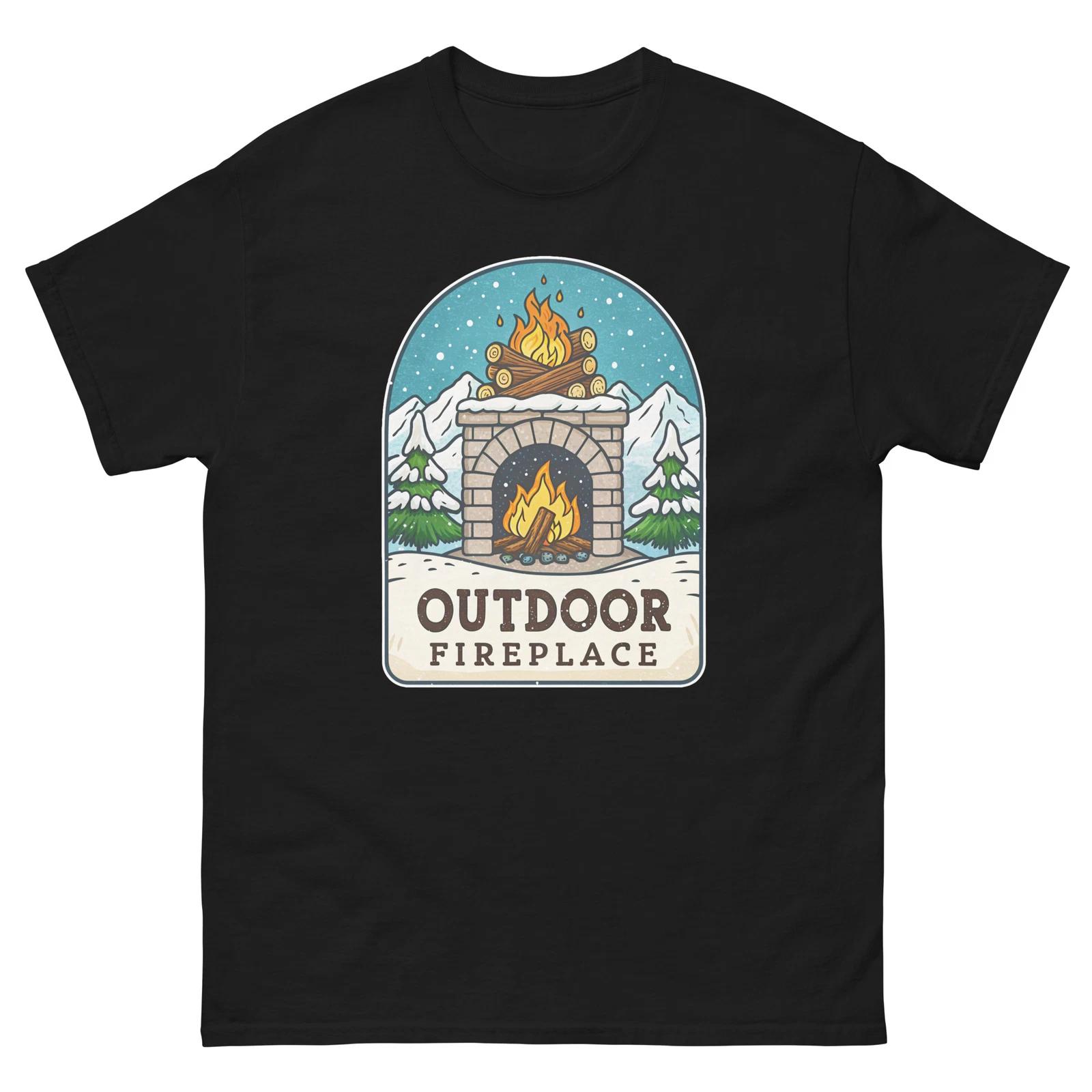 Outdoor Fireplace Mountain Ski Resort Town T-Shirt L