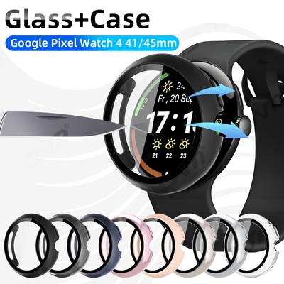 Glass+Case for Google Pixel Watch 4 41mm 45mm Tempered Glass Screen Protector & Hard PC Protective Bumper Covor Accessories