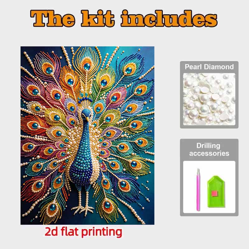 Pearl Art Painting Kit for Adults and Beginners, Elegant Peacock Sparkling Painting Craft Home Wall Decor Handmade Gift for Room Decoration