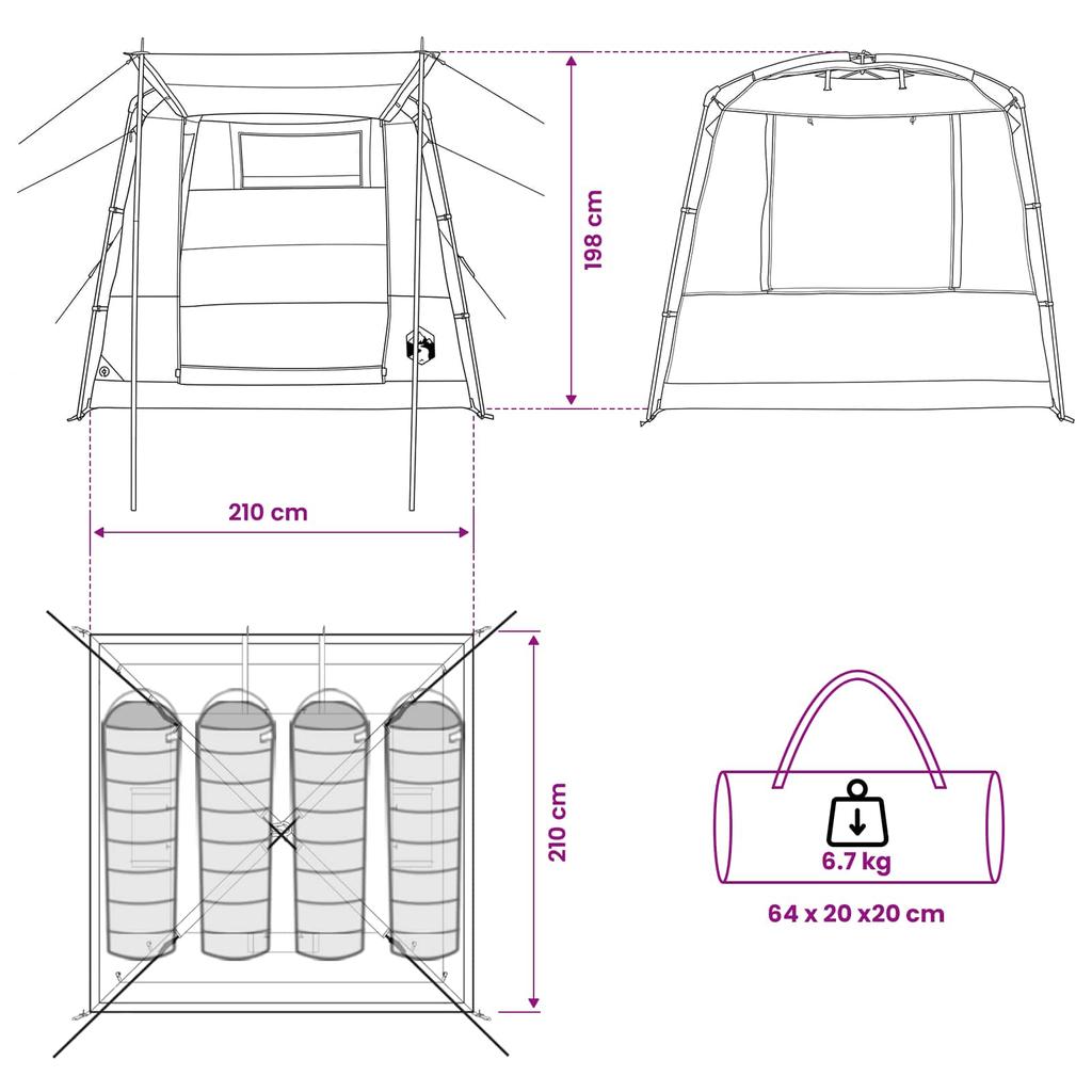 Green Party Tent for 4 People 185T Polyester with PU Coating