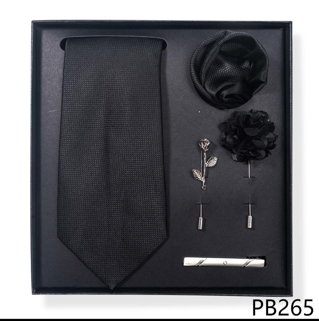 Paisley-Blumen-Krawatten-Geschenkset: Enthält Krawatte, Einstecktuch, Manschettenknöpfe, Ansteckblume und Krawattennadel in einer sechsteiligen Schachtel