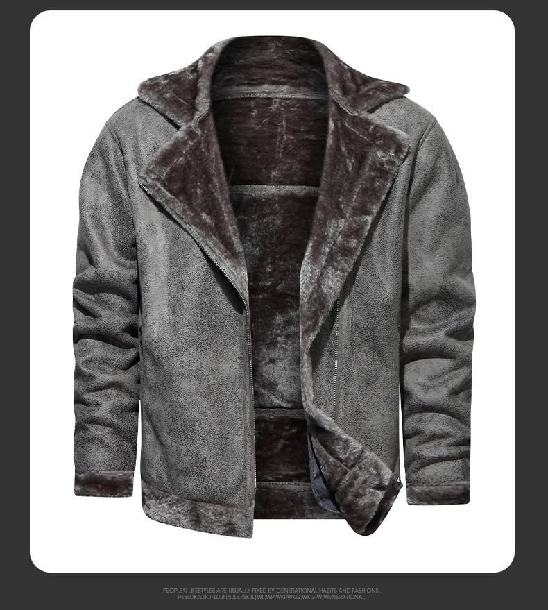 Men's Leather & Fur Integrated Lapel Jacket - Winter Warmth, Thick, Fitted, Stylish