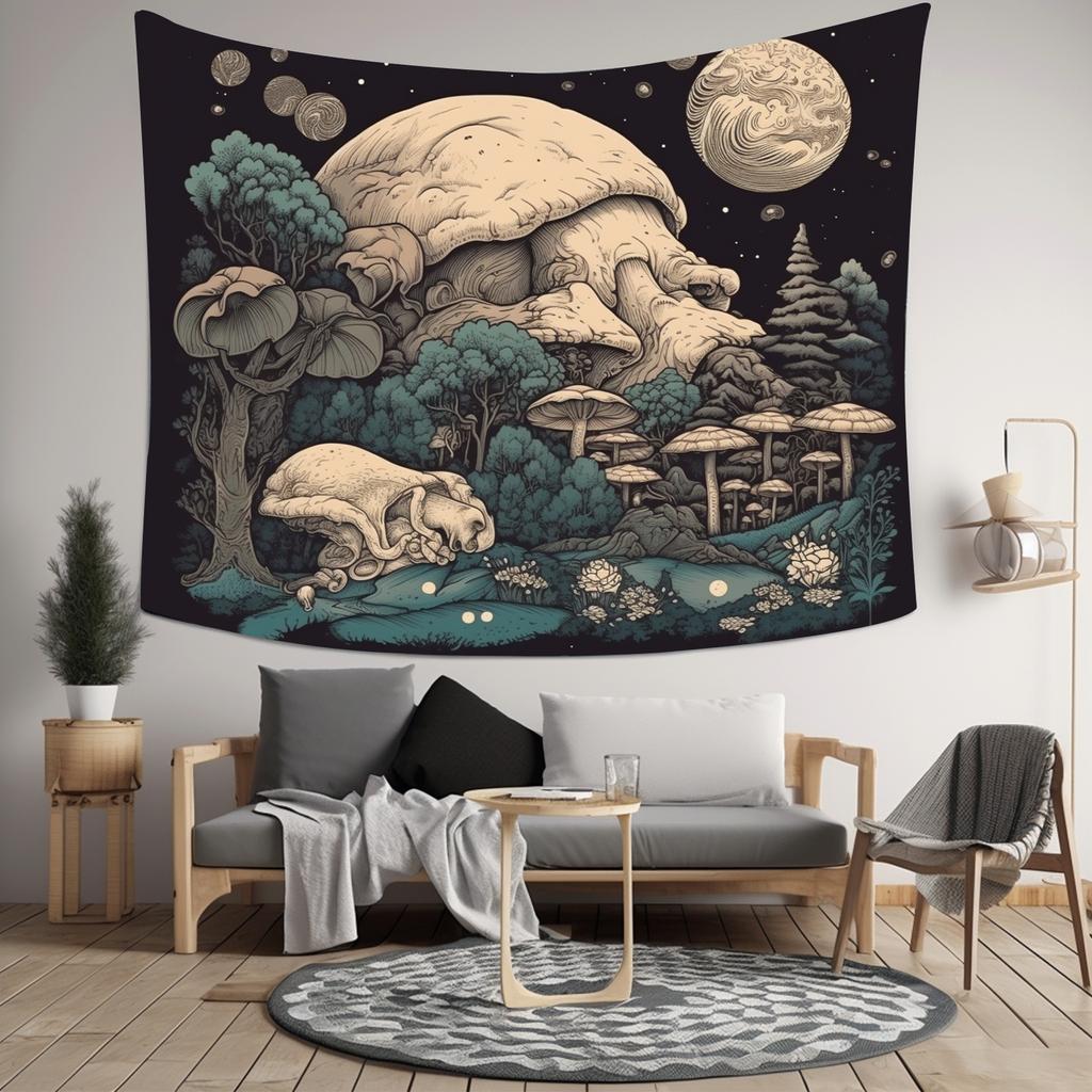 Boho Glow In the Dark Mushroom Tapestry for Living Room Bedroom Tapestry Home Wall Decor