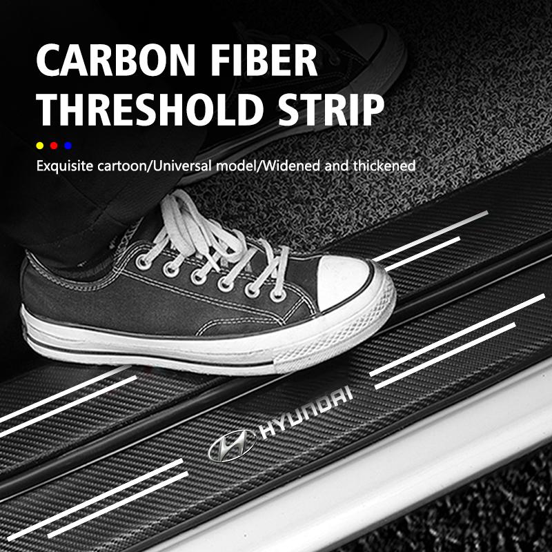 For Hyundai Carbon Fiber Car Threshold Strip Anti Wear Door Sill Protection Cover Ioniq Sonata Elantra Solaris Creta Accent E6