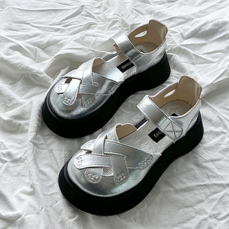 

Модная женская обувь 2024 года, высококачественные женские туфли-лодочки с круглым носком, весенне-осенние лоферы, туфли-лодочки с круглым носком, повседневная офисная женская обувь на платформе 35 серебряный