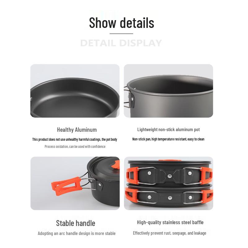 Hanlu HK310 Outdoor 2-3 Person Picnic Cookware Set with Teapot