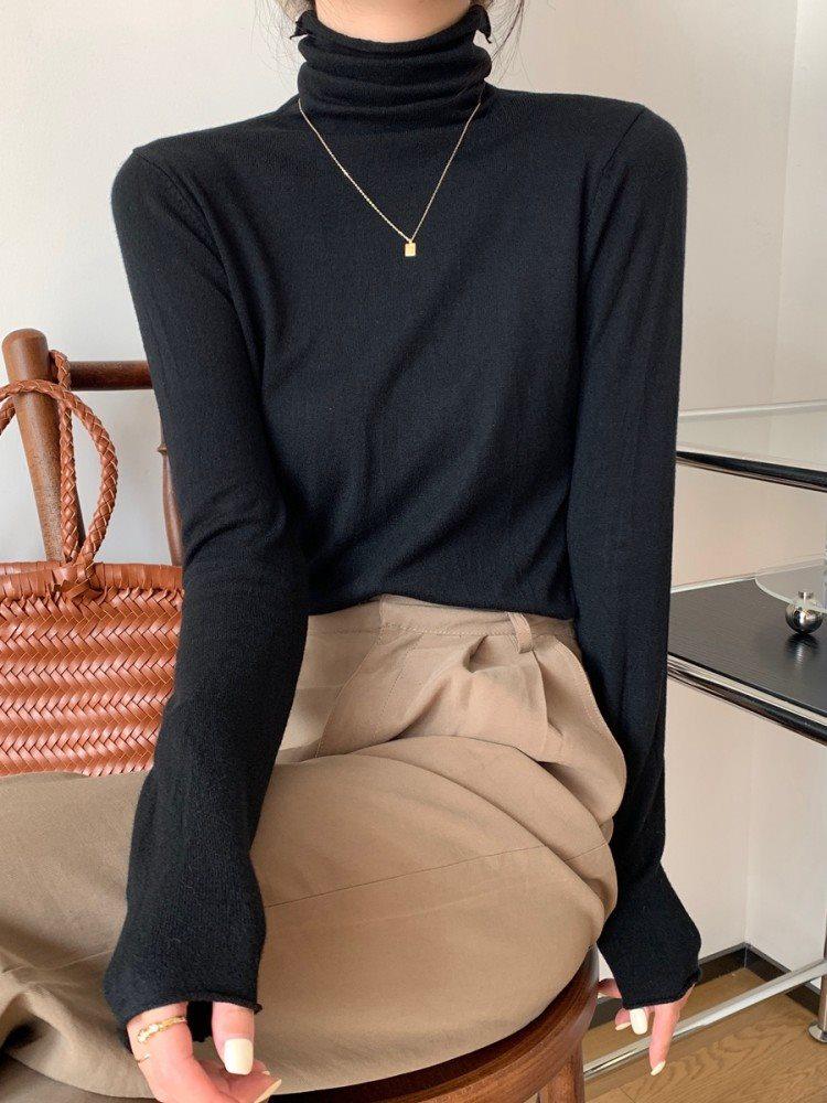 Damen Strickmode mit hohem Kragen: Schickes koreanisches Layering-Oberteil für Frühling & Winter