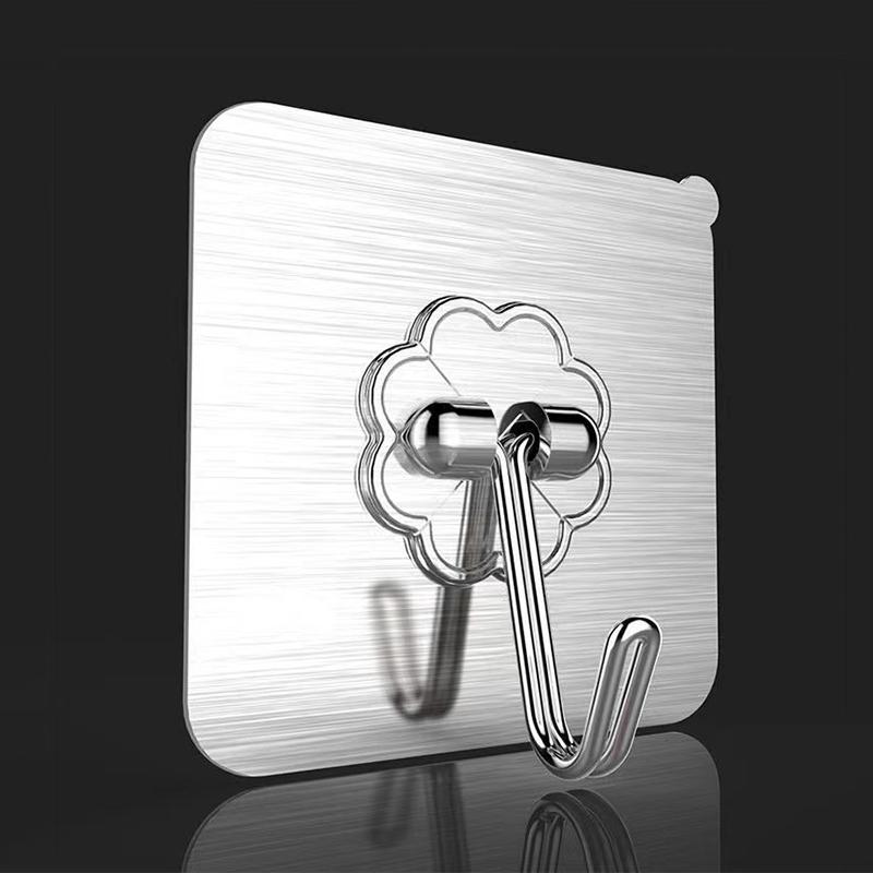 1Pcs Large Hook Transparent Stainless Steel Strong Self Adhesive Hooks Key Storage Hanger For Kitchen Bathroom