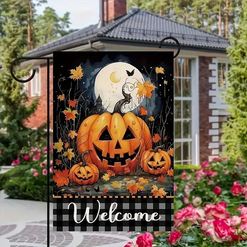1pc Happy Halloween Garden Flag Cute Ghost Pumpkin Print Suitable for Halloween Yard Outside Decoration No Flag Pole 12X18 Inch 30x45
