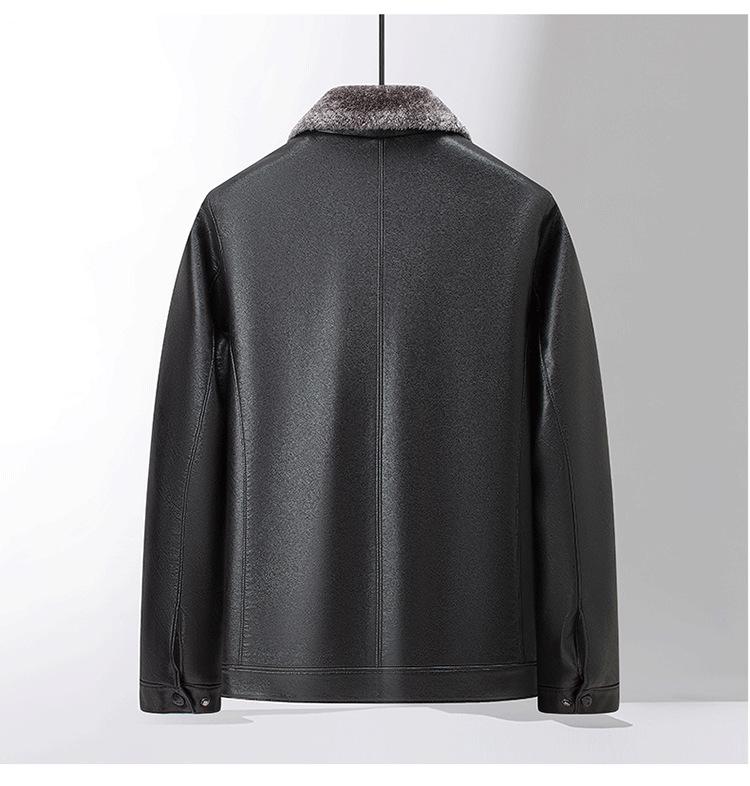 Men's Genuine Sheepskin Leather Jacket - Warm, Thickened, Stylish Outerwear for Middle-Aged and Elderly Men