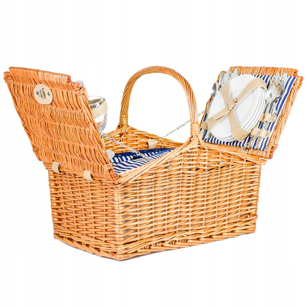 Geflochtener Picknickkorb, Thermotasche, Teller-Set für 4 Personen, Vatertag