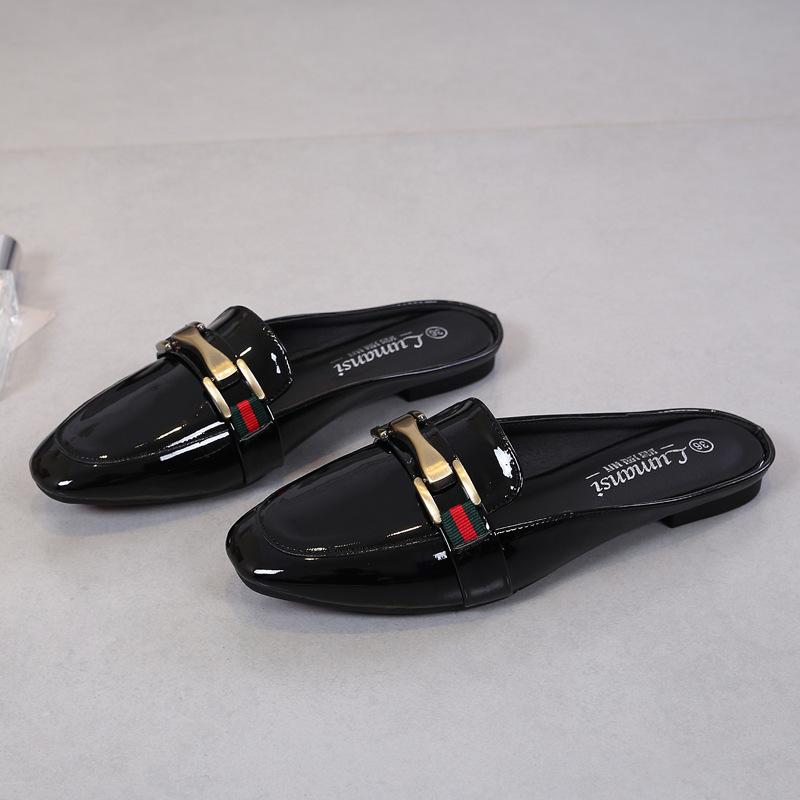 New large size women's shoes slippers women's summer without heel lazy bag head sandals women's half slippers beach shoes