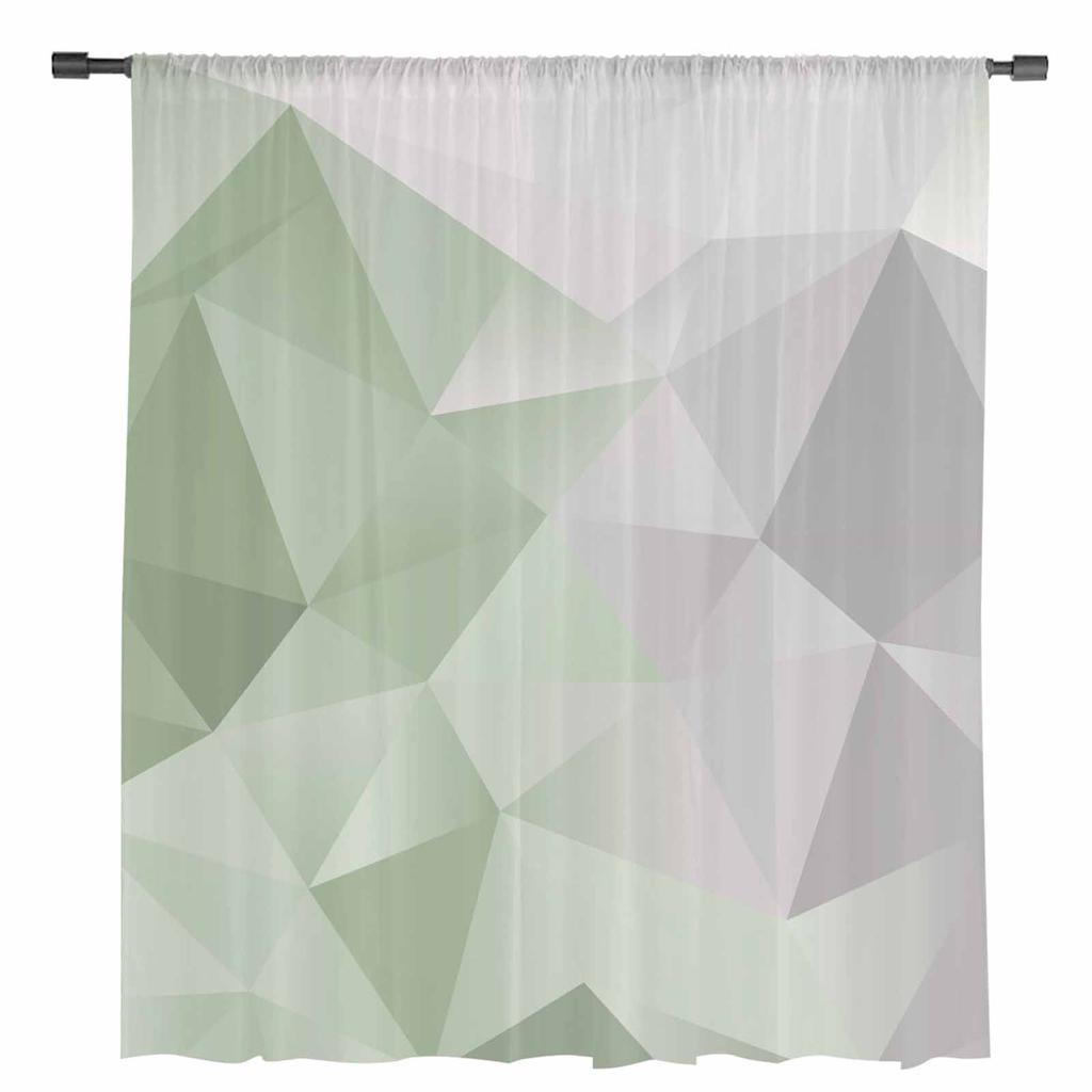 Abstract Gradient Sage Green Grey Triangle Sheer Curtains for Living Room Decor Window Curtains Kitchen Tulle Voile Curtains