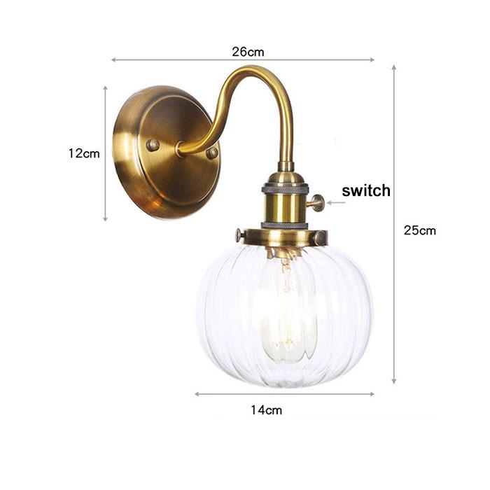 Vintage Brass Switch Wall Sconces, Amber Clear or White Glass Shade Wall Lights,Gold Bathroom Vanity Light Fixtures