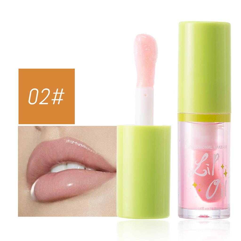 Moisturizing Lip Oil Set 4 Tablets, Large Brush Head Moisturizing Lip Gloss Gloss Transparent Mirror Moisturizing Cantaloupe Lip Oil 4.8ML*4