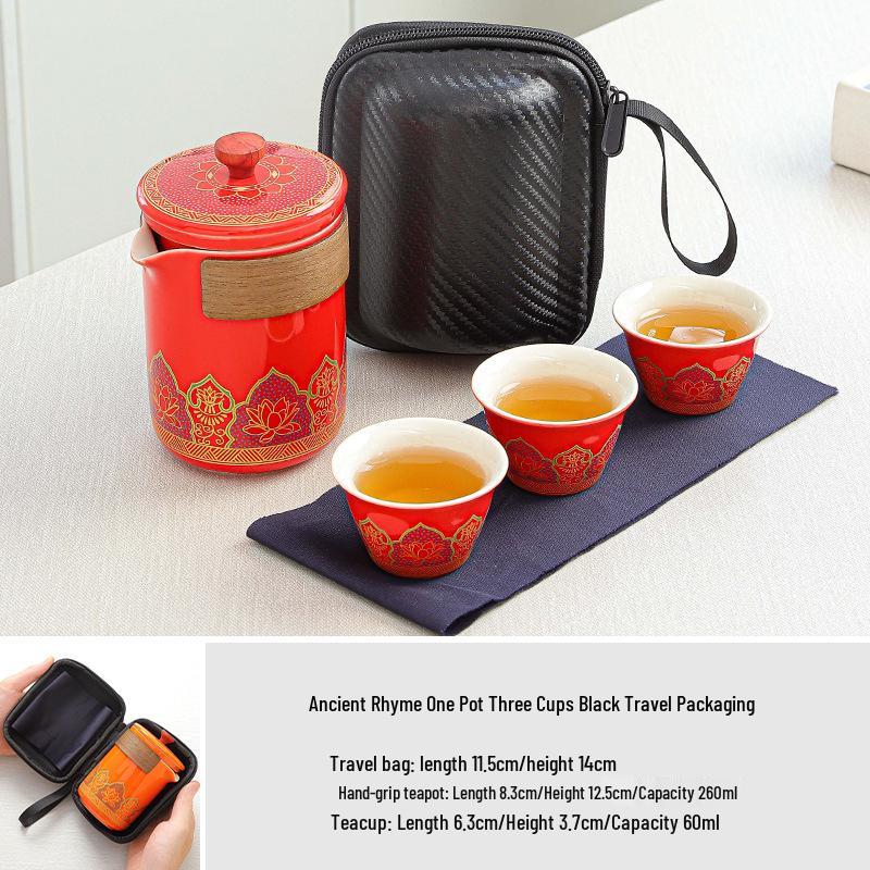 Ceramic Travel Tea Set with Tray - Portable Cup for Outdoor Anniversaries & Custom Souvenirs