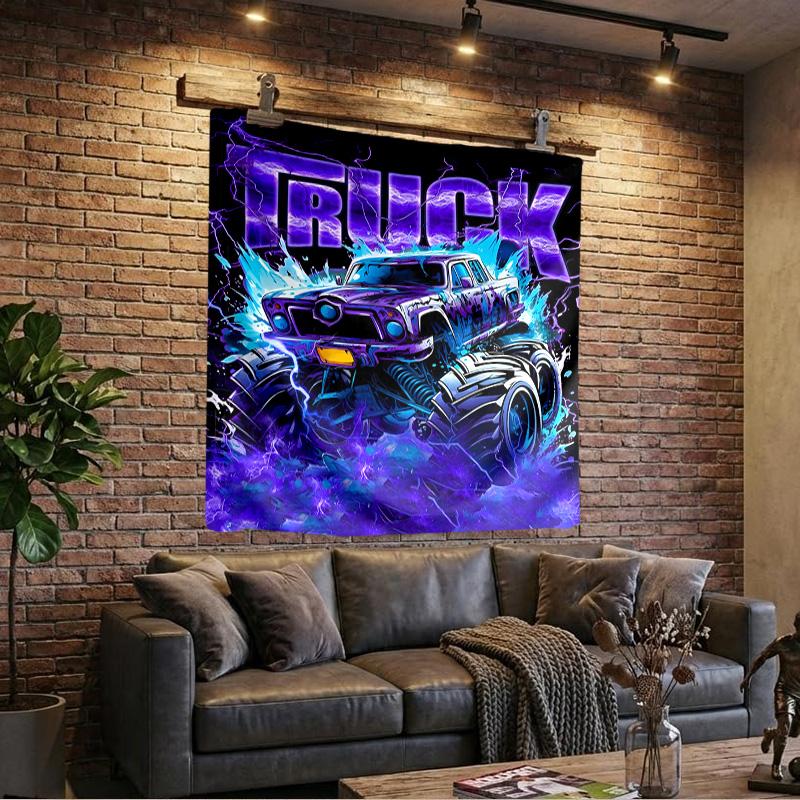 Electric Monster Truck Art Printed Tapestry, Wall Hanging,Livingroom, dormitory, Large Wall Decor, Fabric Decor Fan Birthday Gifts