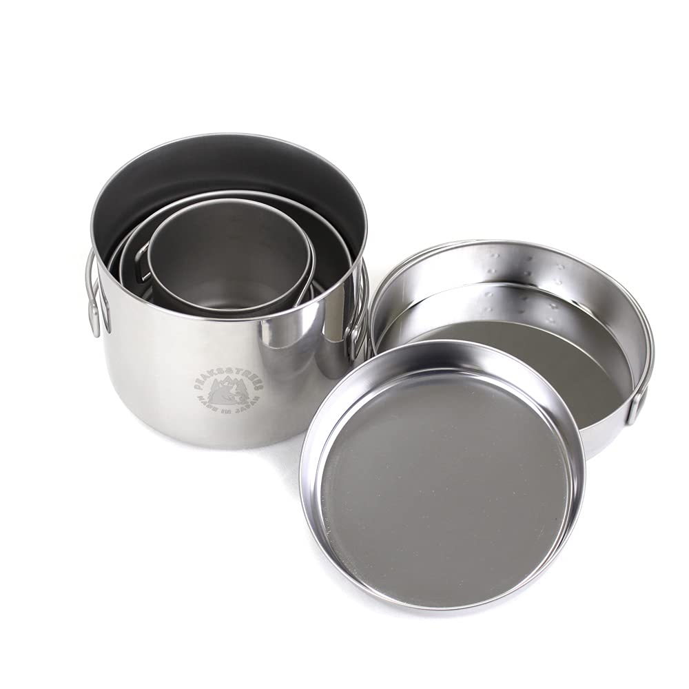 PEAKS&TREES Camping Multi Cooker Set, Stainless Steel, 5 Pieces, Tsubame-Sanjo, Made in Japan