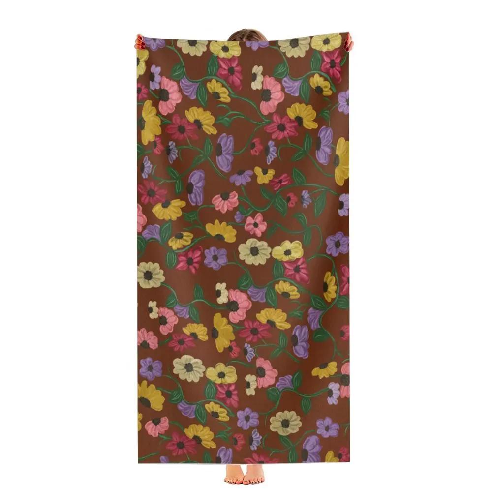 Vintage Floral Beach Towel, Retro Pastoral Style, Soft Microfiber Quick Dry Summer Vacation Swimming Towel