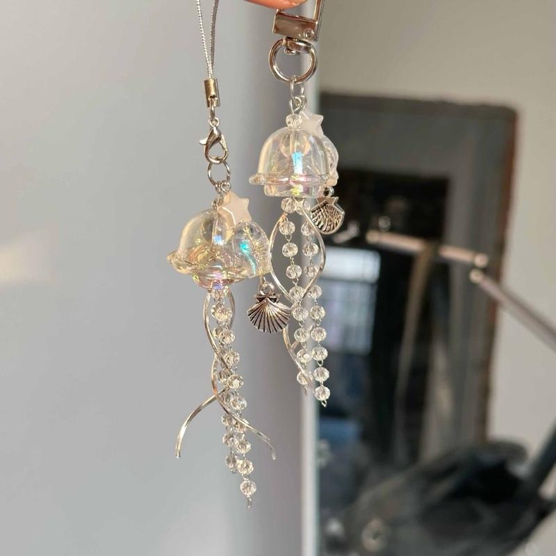 Unique Jellyfish Phone Charm Hanging Rope Sea Theme Star Pendant Phone Chain Strap Handmade Beaded Keychain Accessory