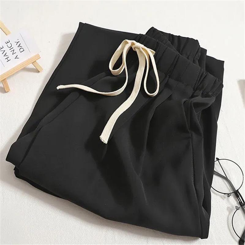 "2024 Women's Plus Size Ice Silk Wide-Leg Pants: Summer Loose, Draped, Straight-Leg Casual Trousers"